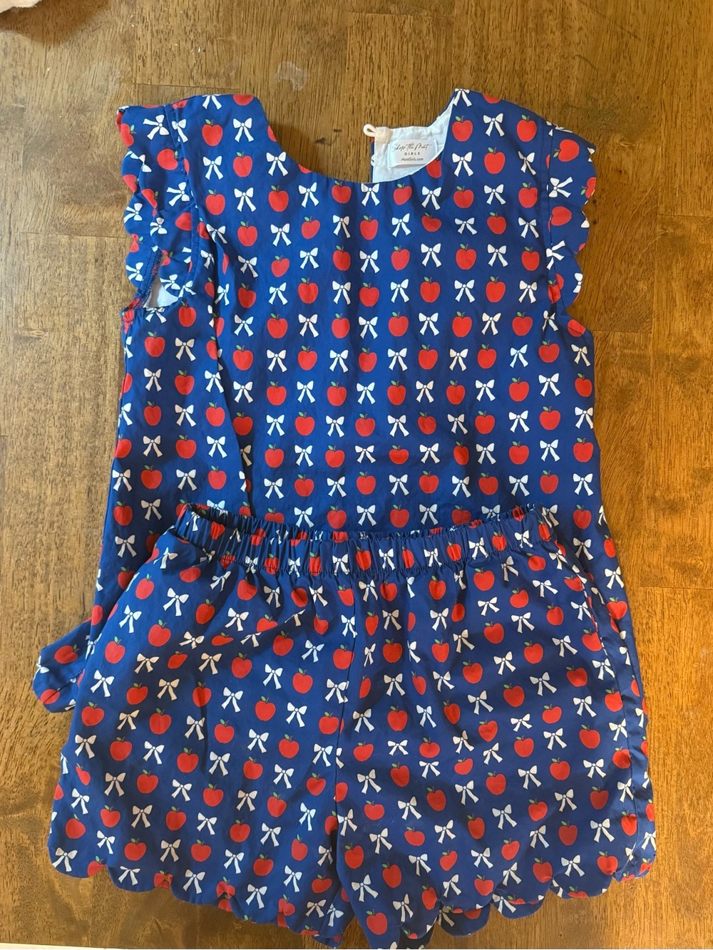 Girls Blue Apple-Print Scallop Set